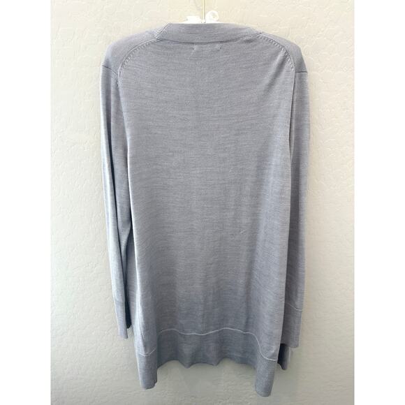 NORDSTROM | Gray Merino Wool Blend Cardigan Sweater Open Front Pockets | Medium - Picture 5 of 7